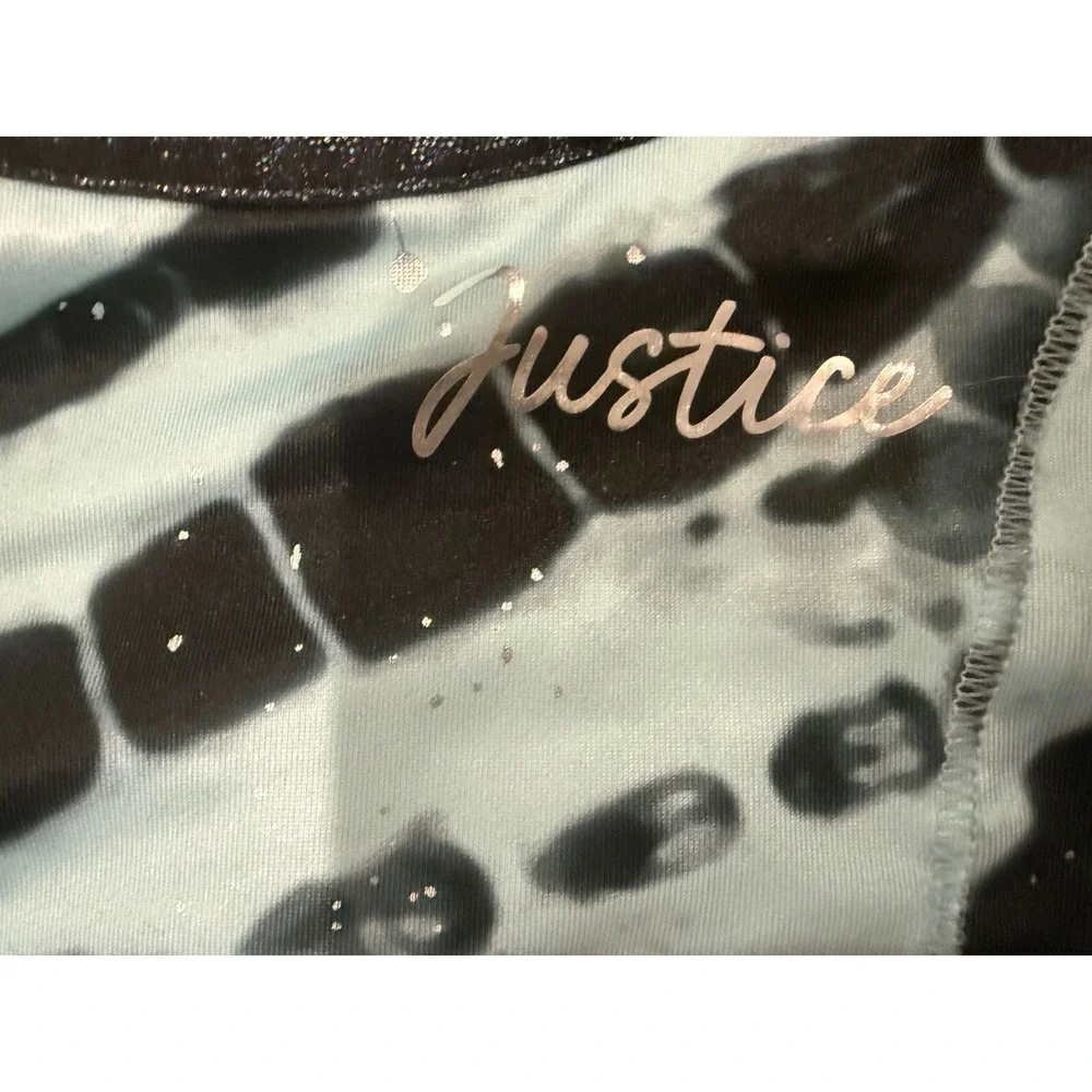 Justice Girls Blue Black Tie Dye Shimmer Strappy Back Sports Bra‎ Activewear 6/7